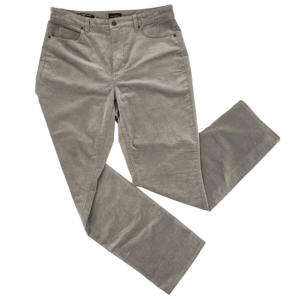 Talbots Pants Size 10 Curvy Straight Leg Corduroy Cords Gray Stretch Classic